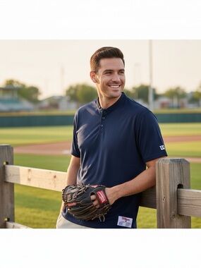 Wilson Performance Jersey Shirt Mens XL Navy Blue Round Neck NWT Two Button